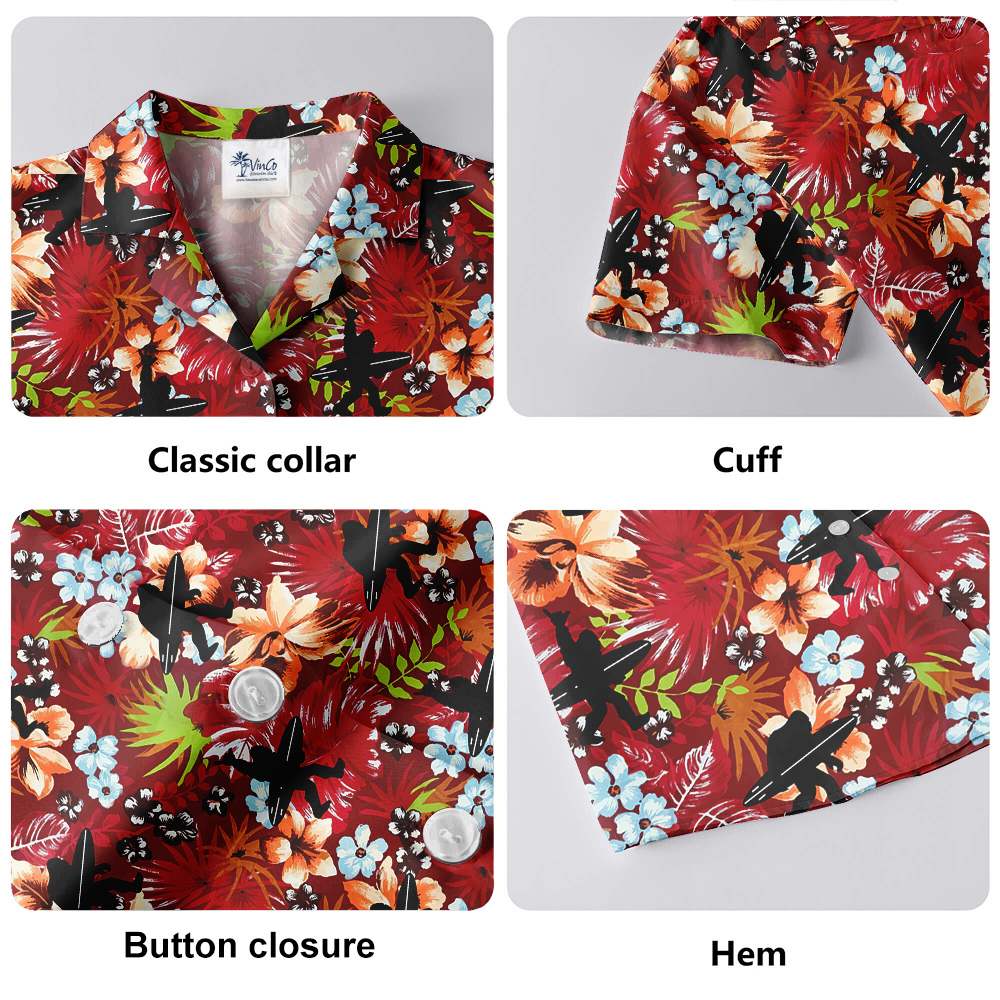 Bigfoot Surfing Tropical Red Hawaiian Shirt