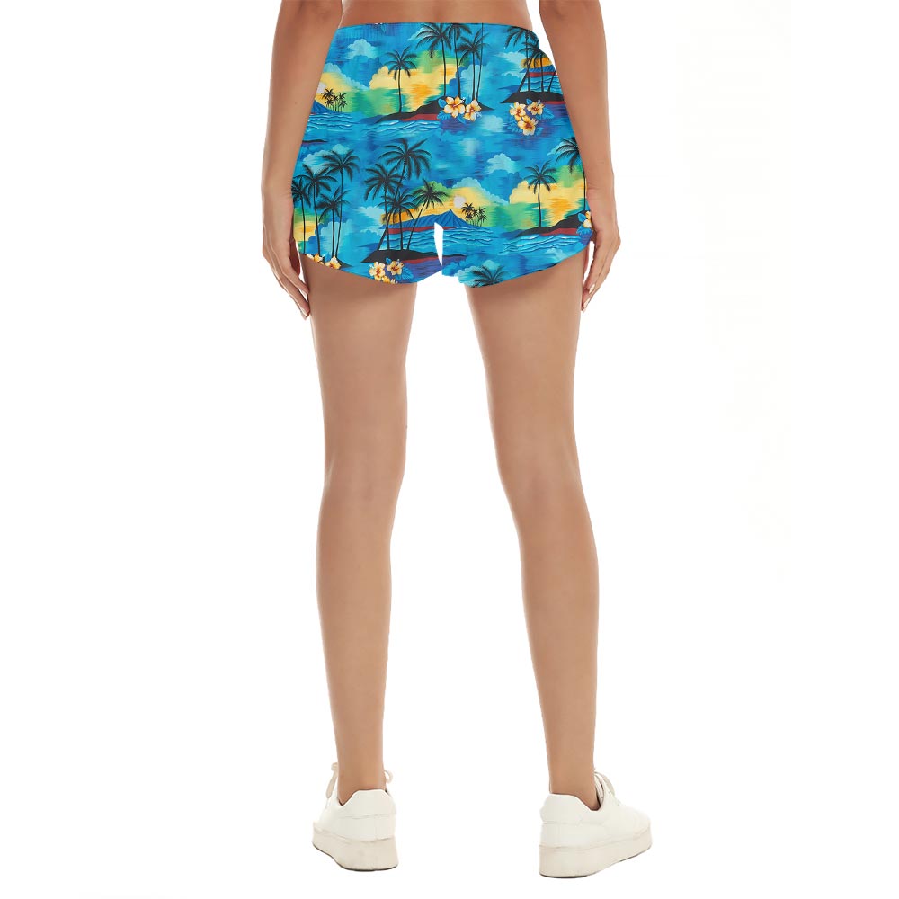 Blue Beach Hawaiian Shorts For Women