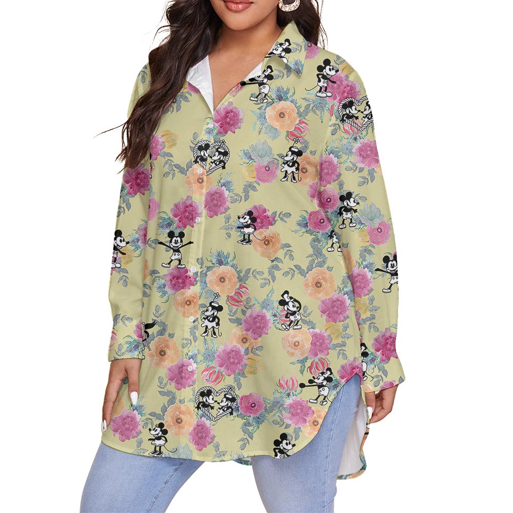 Women's Mickey Mouse Steamboat Willie Plus Size Flower Shirt