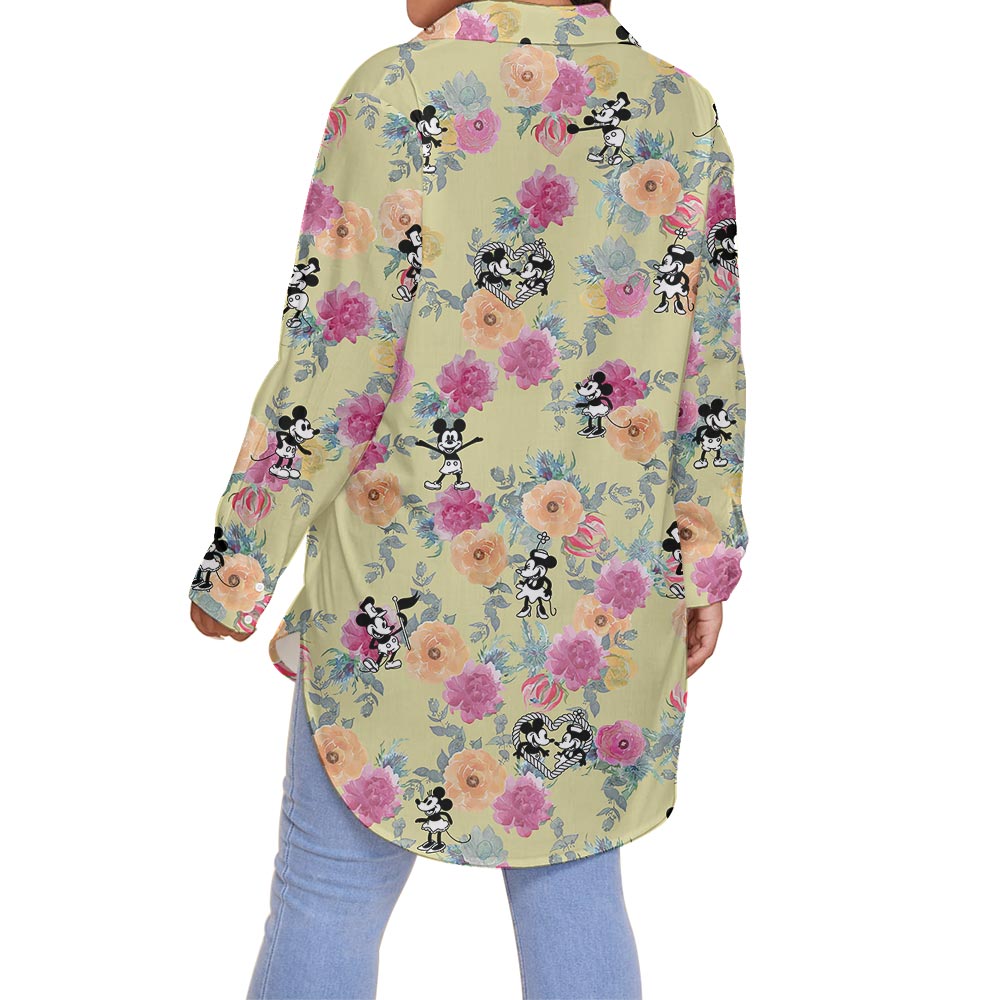 Women's Mickey Mouse Steamboat Willie Plus Size Flower Shirt