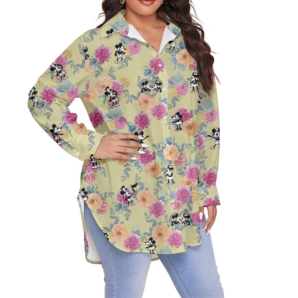 Women's Mickey Mouse Steamboat Willie Plus Size Flower Shirt