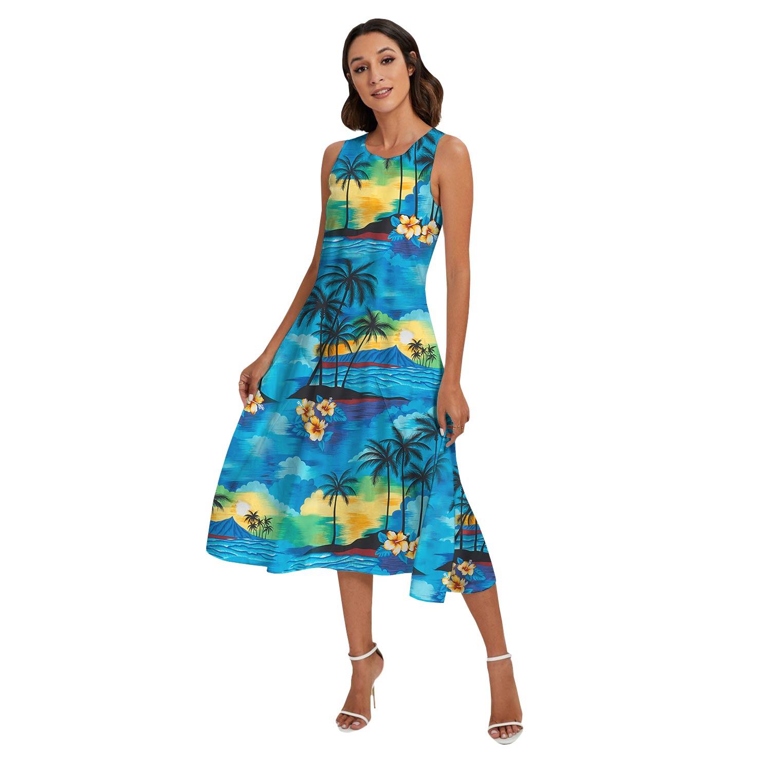 Blue Beach Matching Hawaiian Outfits For Adult And Kids