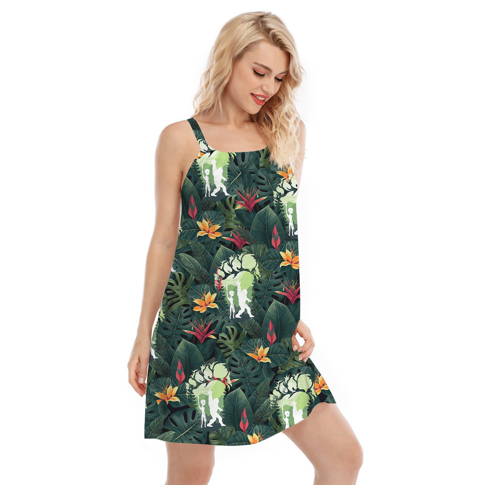 Tropical Bigfoot Alien Green Hawaiian Cami Dress For Women
