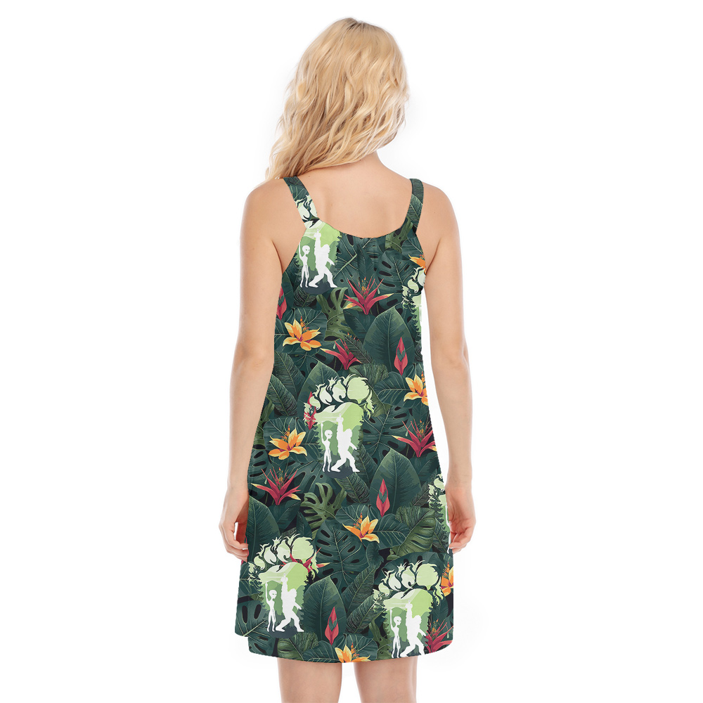 Tropical Bigfoot Alien Green Hawaiian Cami Dress For Women