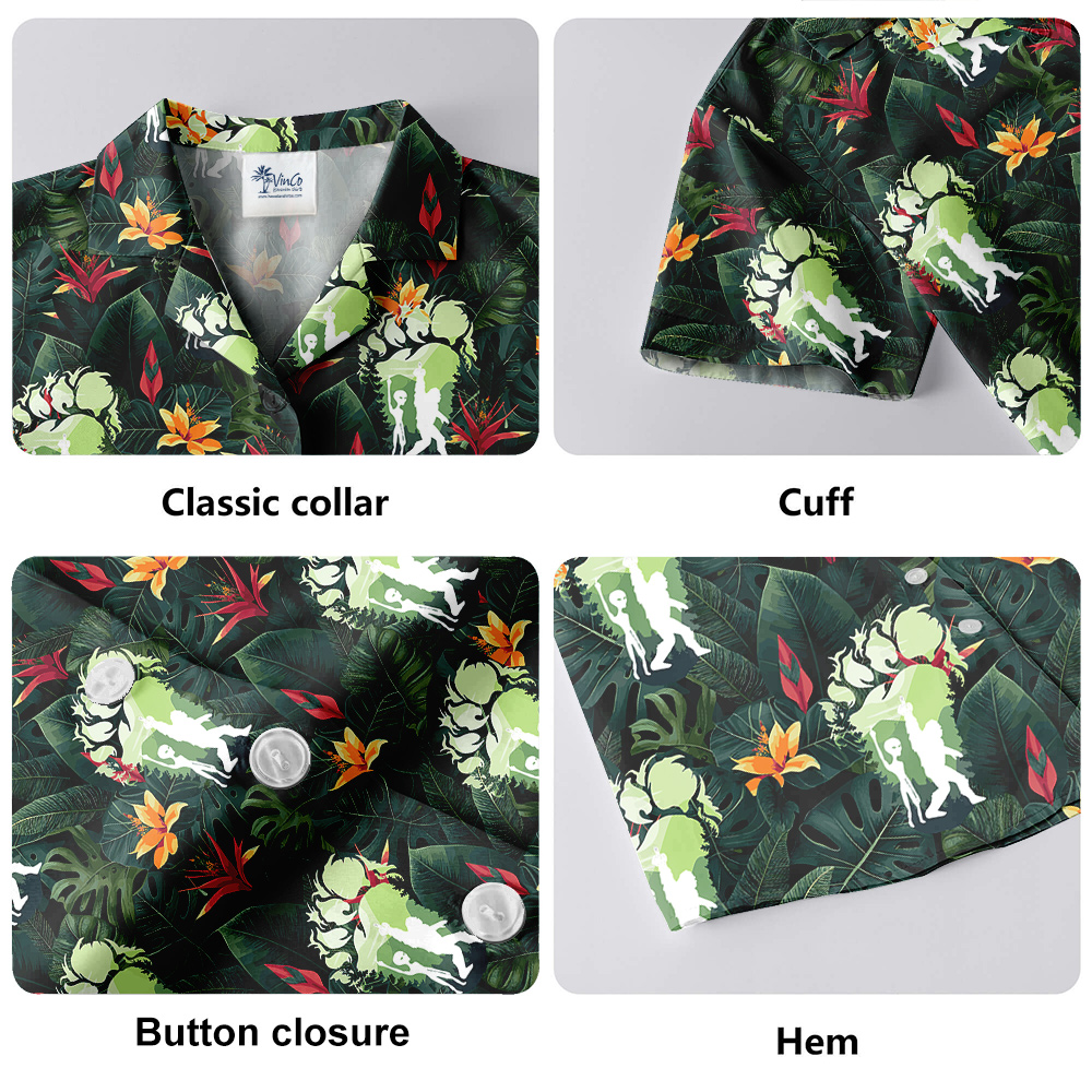 Bigfoot And Alien Tropical Green Hawaiian Shirt