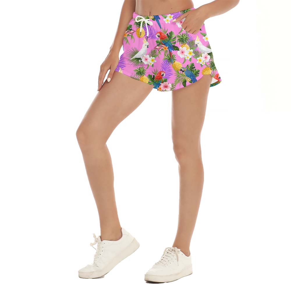 Cool Parrot Pink Women's Beach Shorts