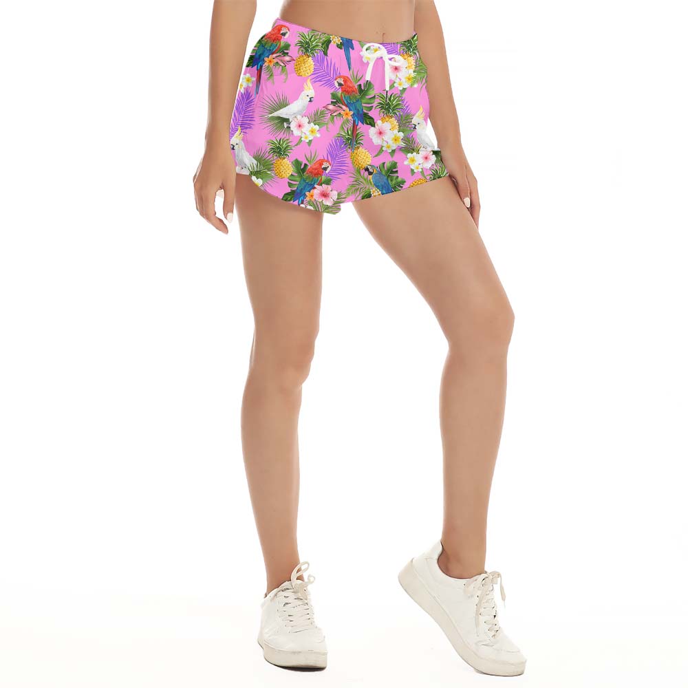 Cool Parrot Pink Women's Beach Shorts