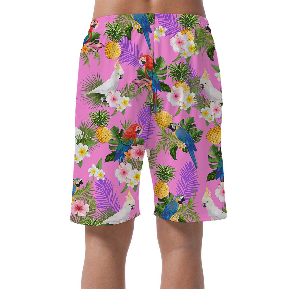 Pink Parrot Men's Hawaiian Beach Shorts