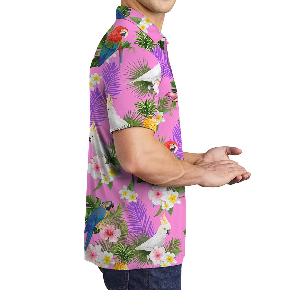 Parrot Tropical Pink Men's Collared Polo Shirts