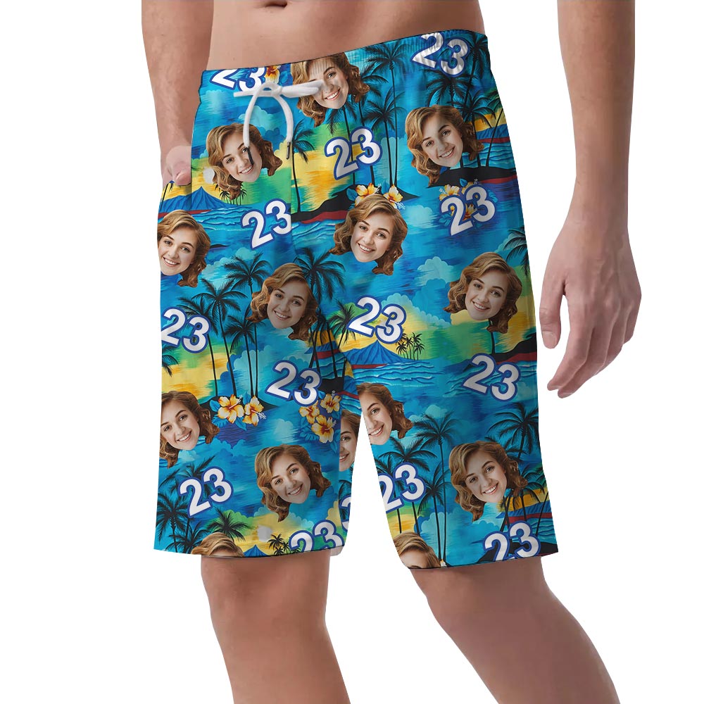 Personalized Birthday Men's Beach Shorts With Face And Age