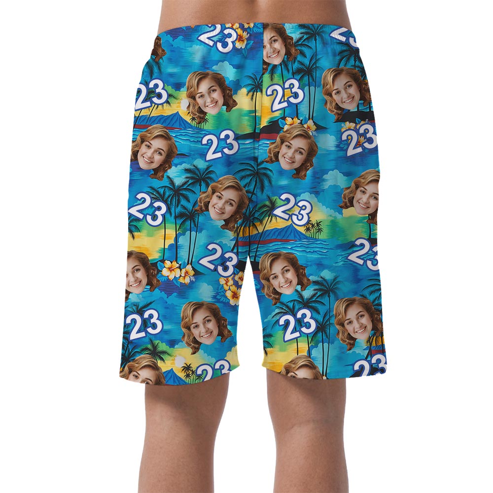 Personalized Birthday Men's Beach Shorts With Face And Age
