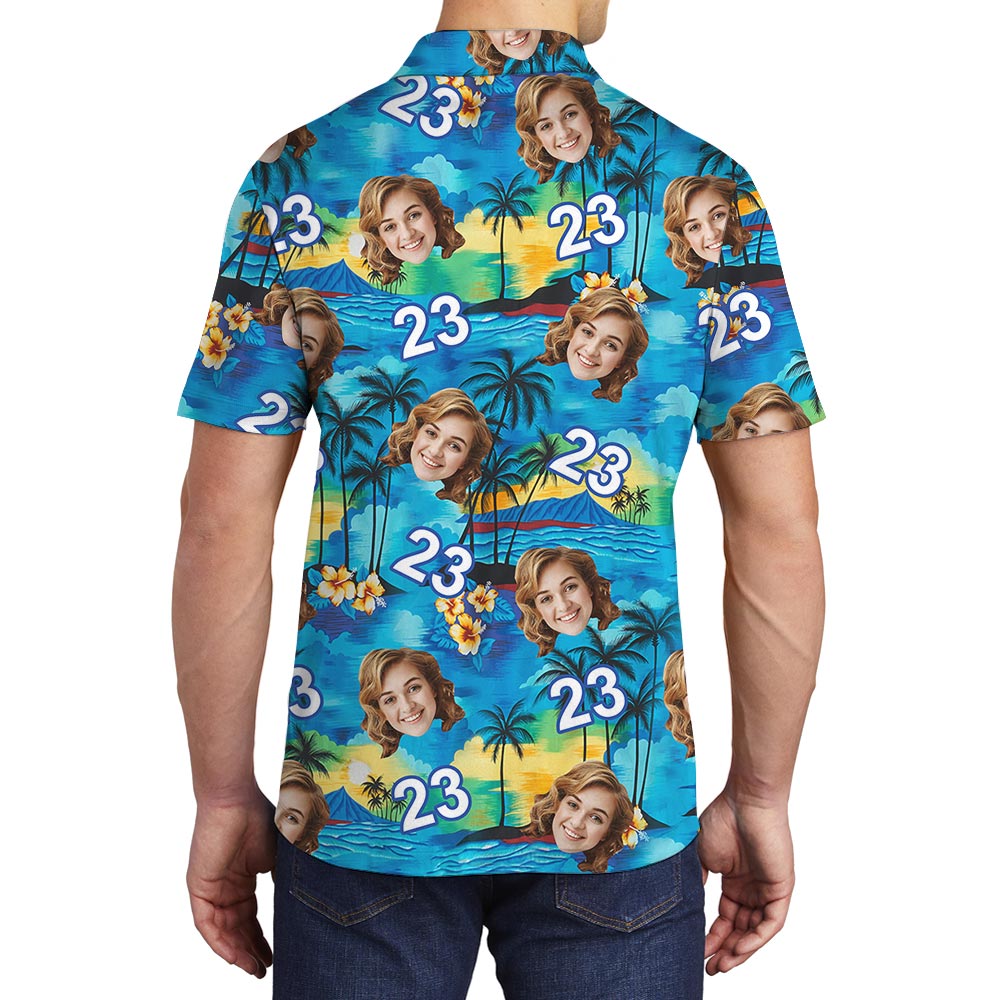 Custom Birthday Hawaii Men's Polo Shirt With Face And Age