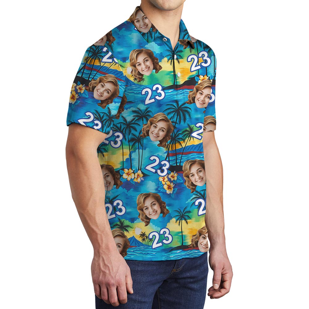 Custom Birthday Hawaii Men's Polo Shirt With Face And Age