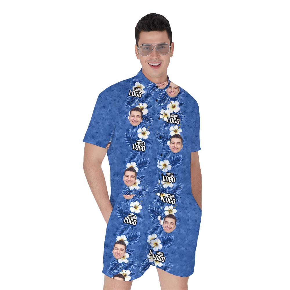 Custom Blue Hawaiian Matching Romper Men - variant image 1