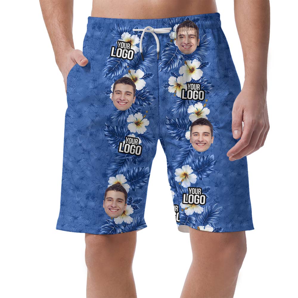 Blue Hawaiian Custom Face And Logo Shorts Men - variant image 1