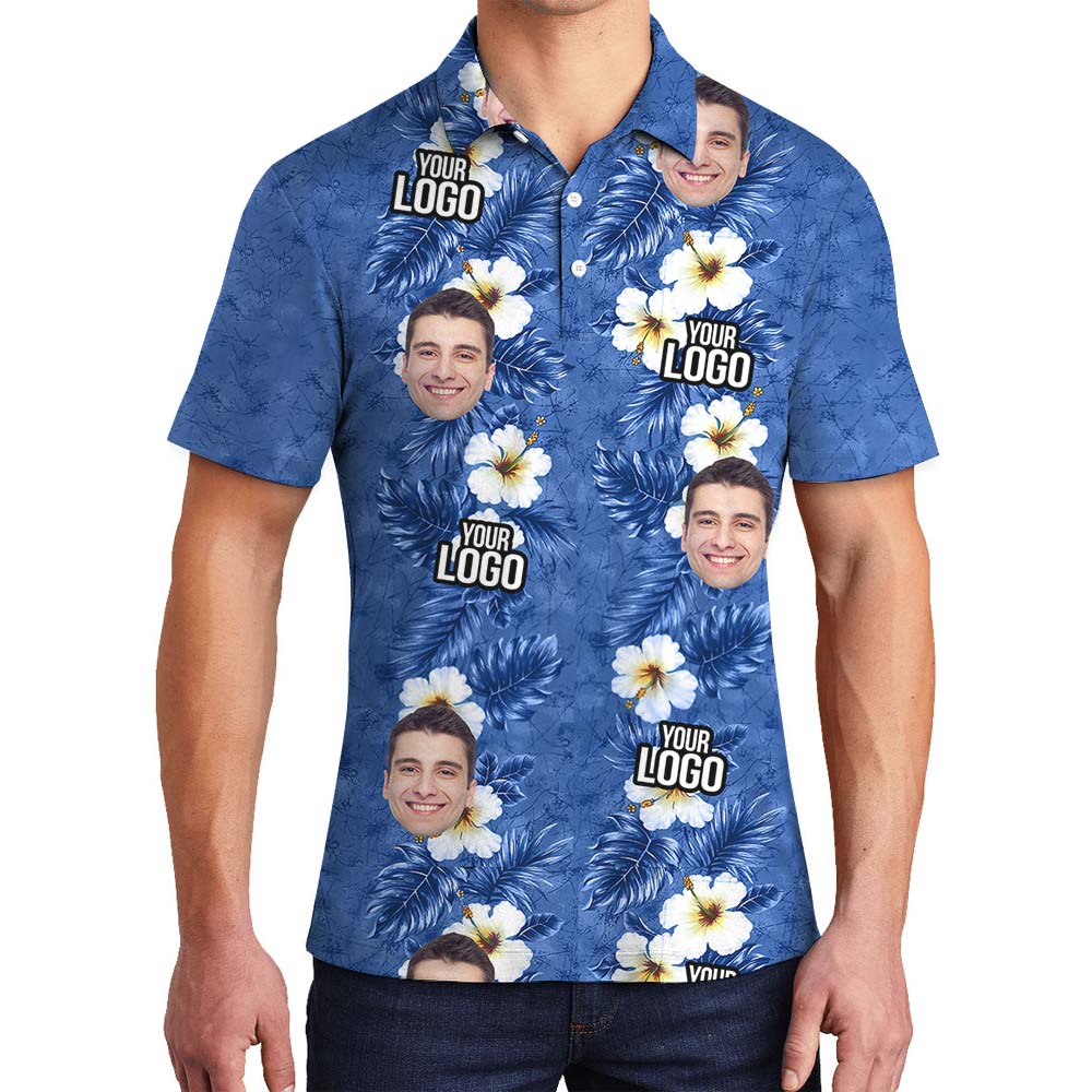Hawaiian Custom Blue Flower Polo Men - variant image 1