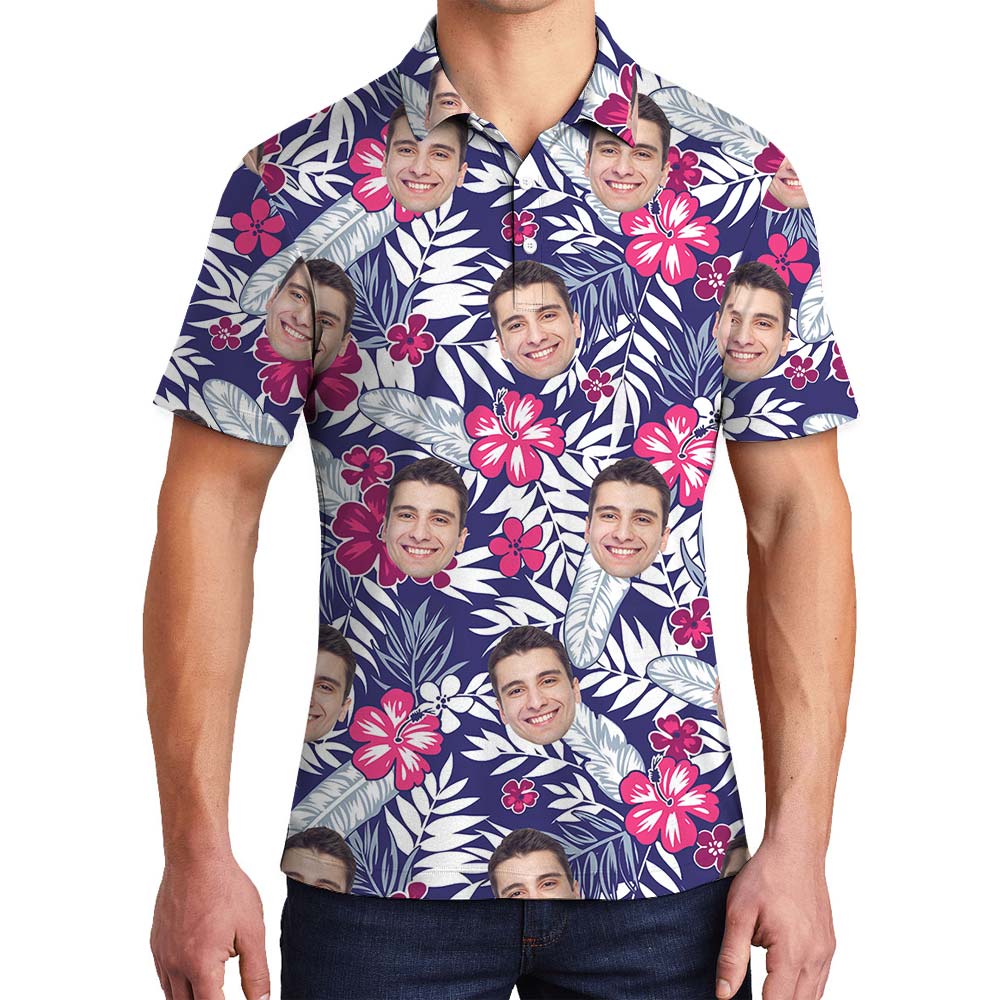 Custom Face Tropical Hawaiian Polo Men - variant image 1