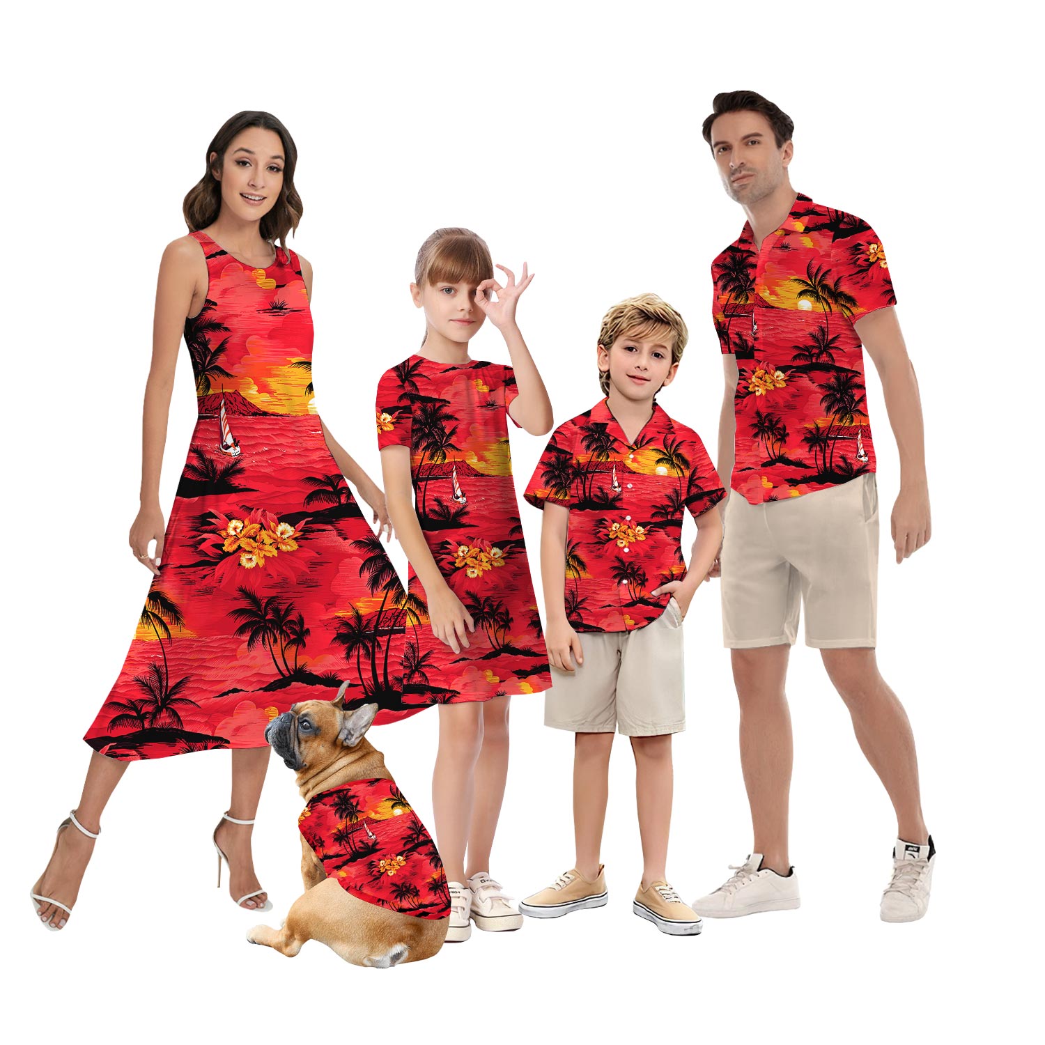 Beach Sunset Red Aloha Shirt And Dress Matching For Couple - variant image 1