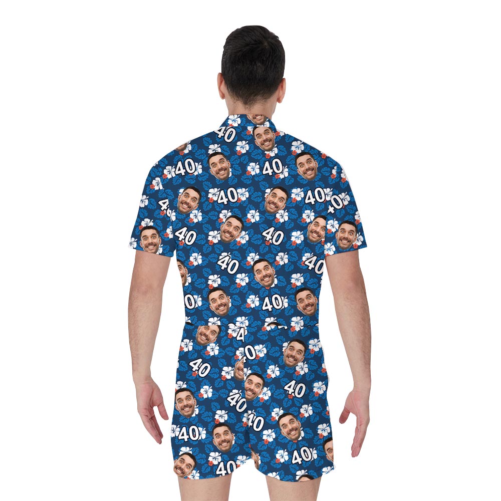 Funny Custom Face And Age Birthday Men's Tropical Romper