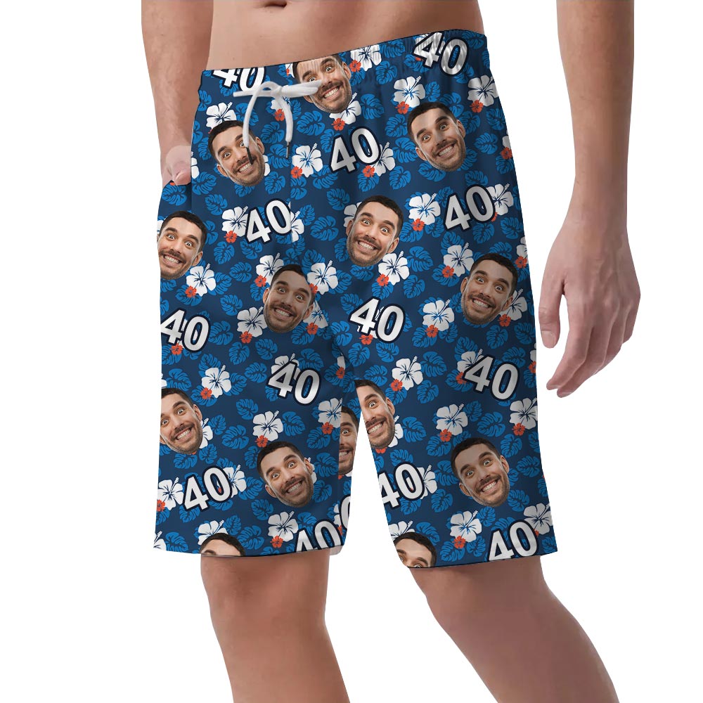 Custom Birthday Face Hawaiian Beach Shorts For Men