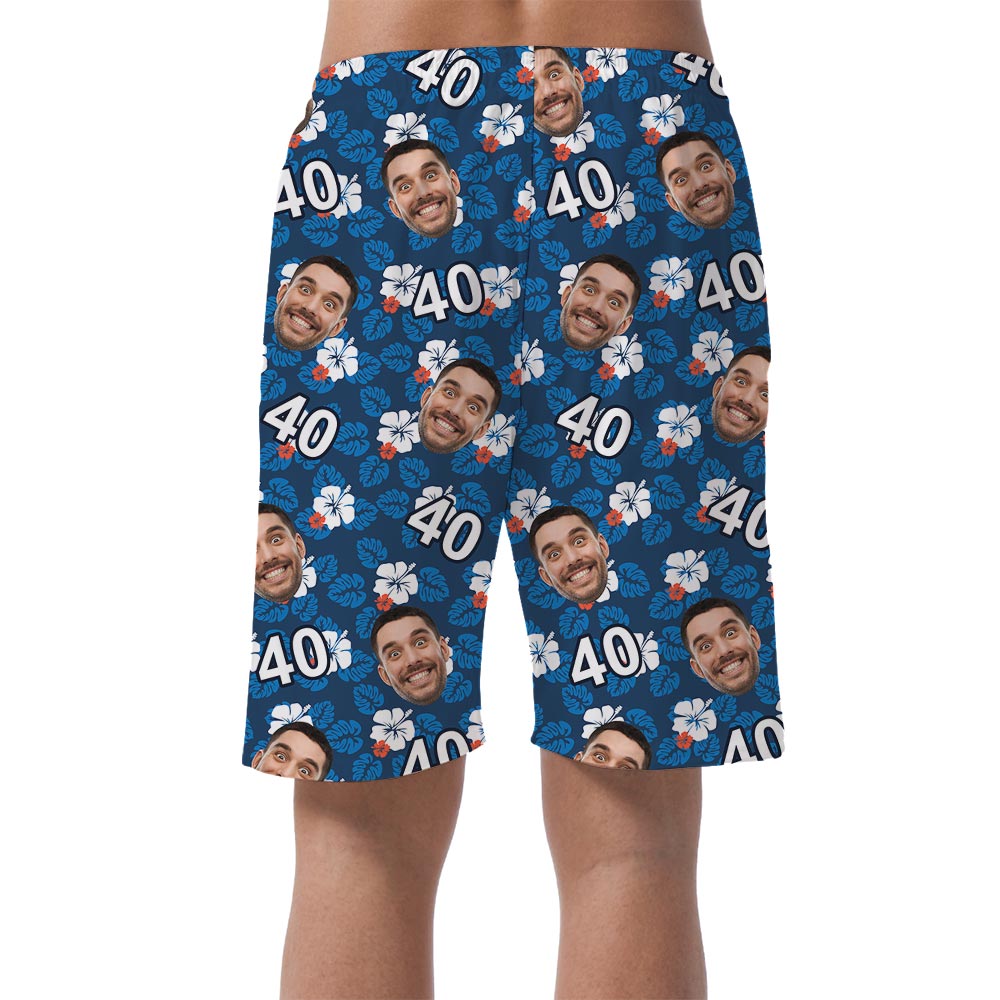 Custom Birthday Face Hawaiian Beach Shorts For Men