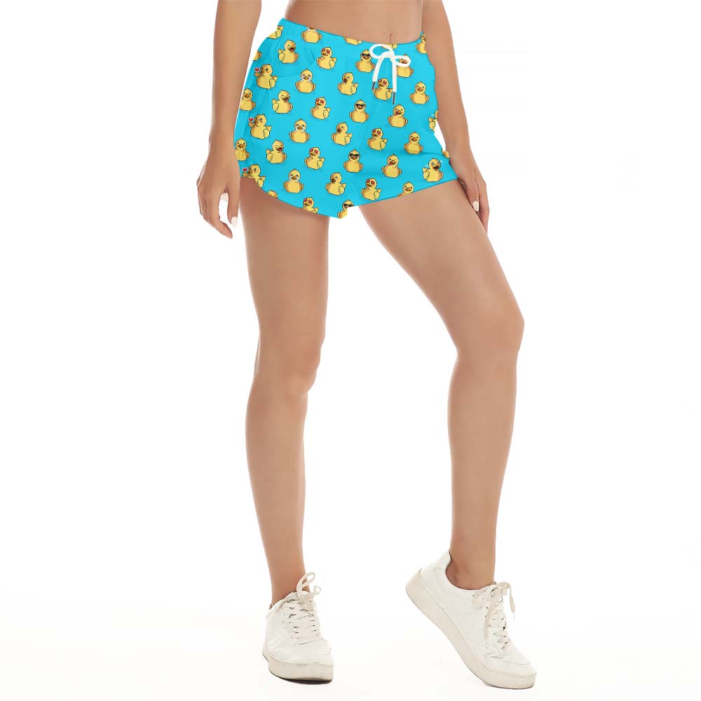 Funny Rubber Duck Blue Women's Beach Shorts