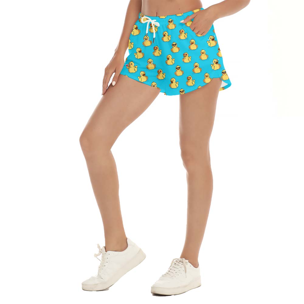 Funny Rubber Duck Blue Women's Beach Shorts