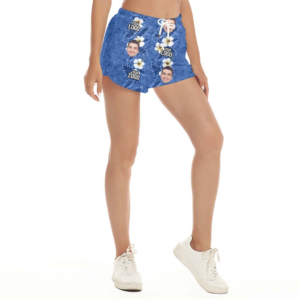 Blue Hawaiian Custom Face And Logo Shorts Women