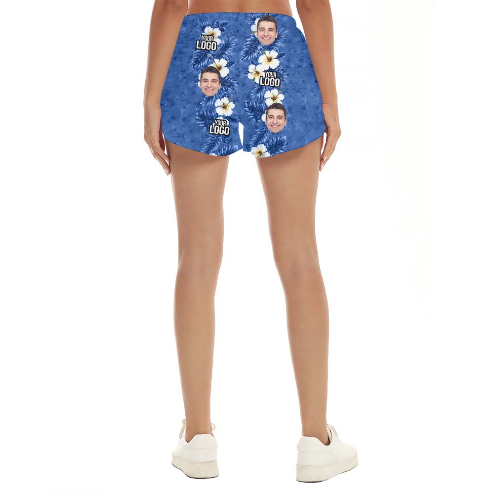Blue Hawaiian Custom Face And Logo Shorts Women