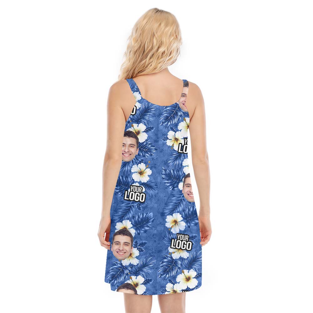 Blue Custom Face Hawaiian Cami Dress
