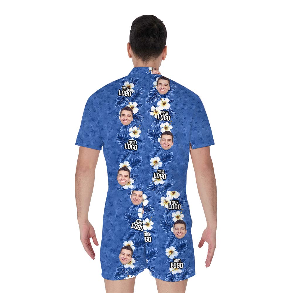 Custom Blue Hawaiian Matching Romper Men