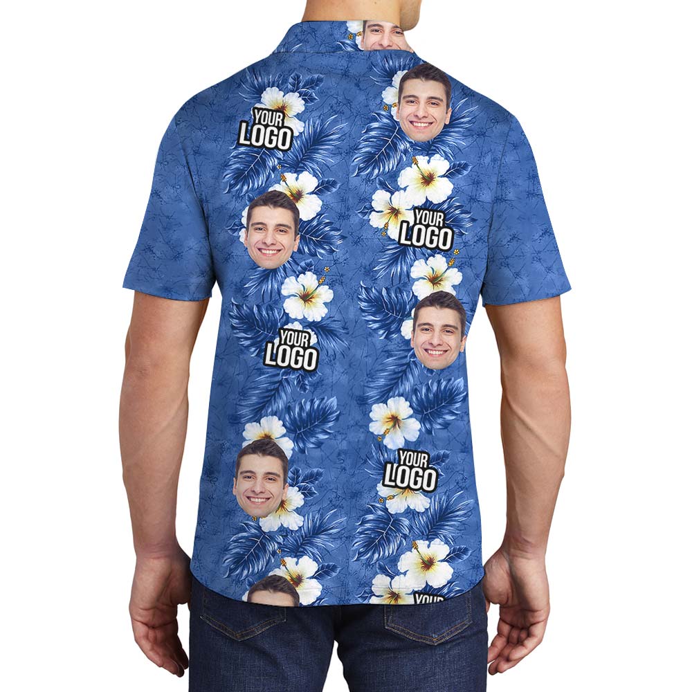 Hawaiian Custom Blue Flower Polo Men