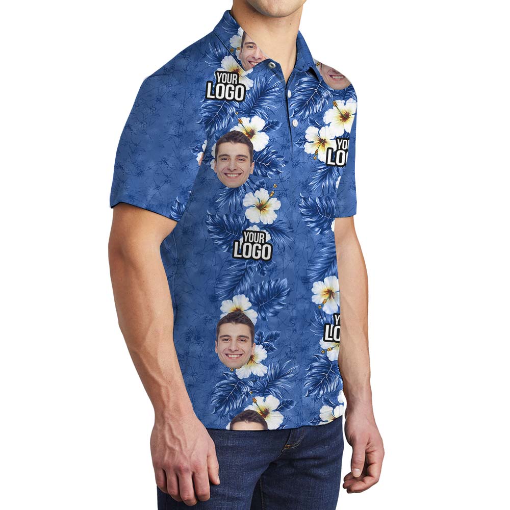 Hawaiian Custom Blue Flower Polo Men