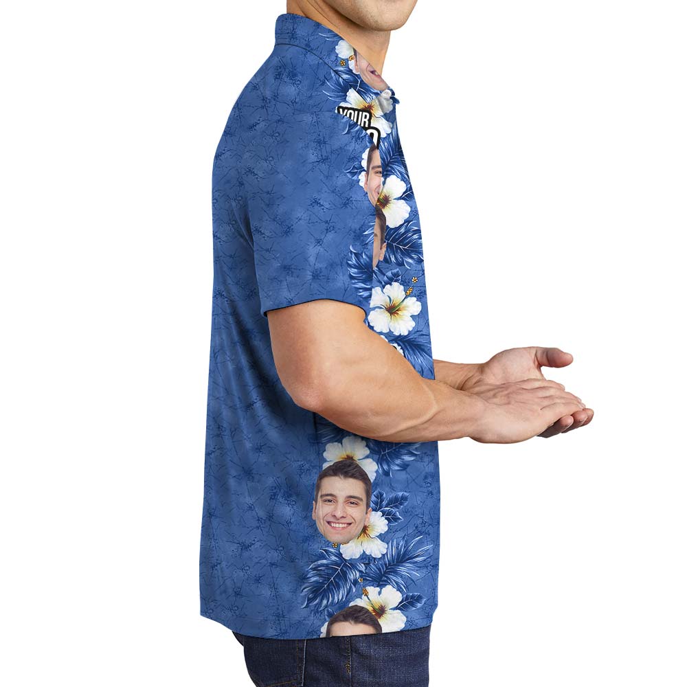 Hawaiian Custom Blue Flower Polo Men