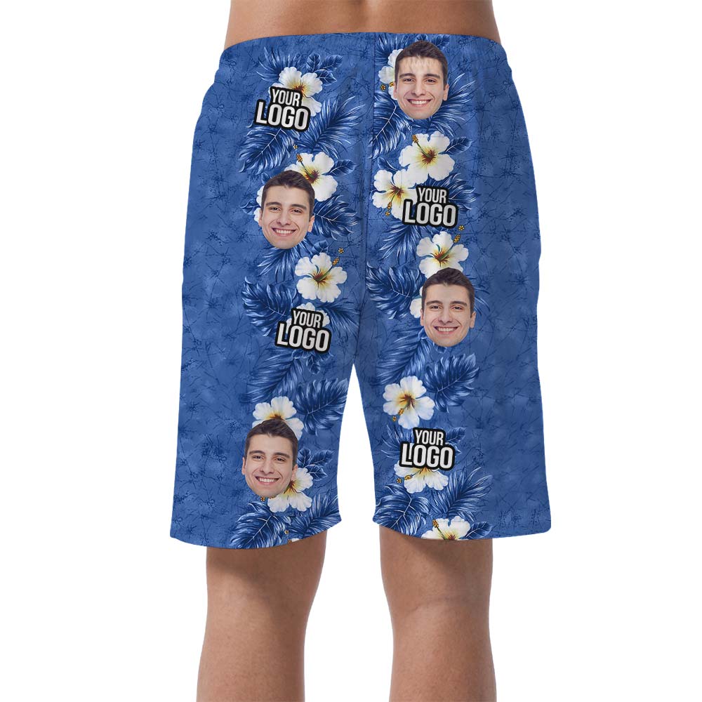 Blue Hawaiian Custom Face And Logo Shorts Men