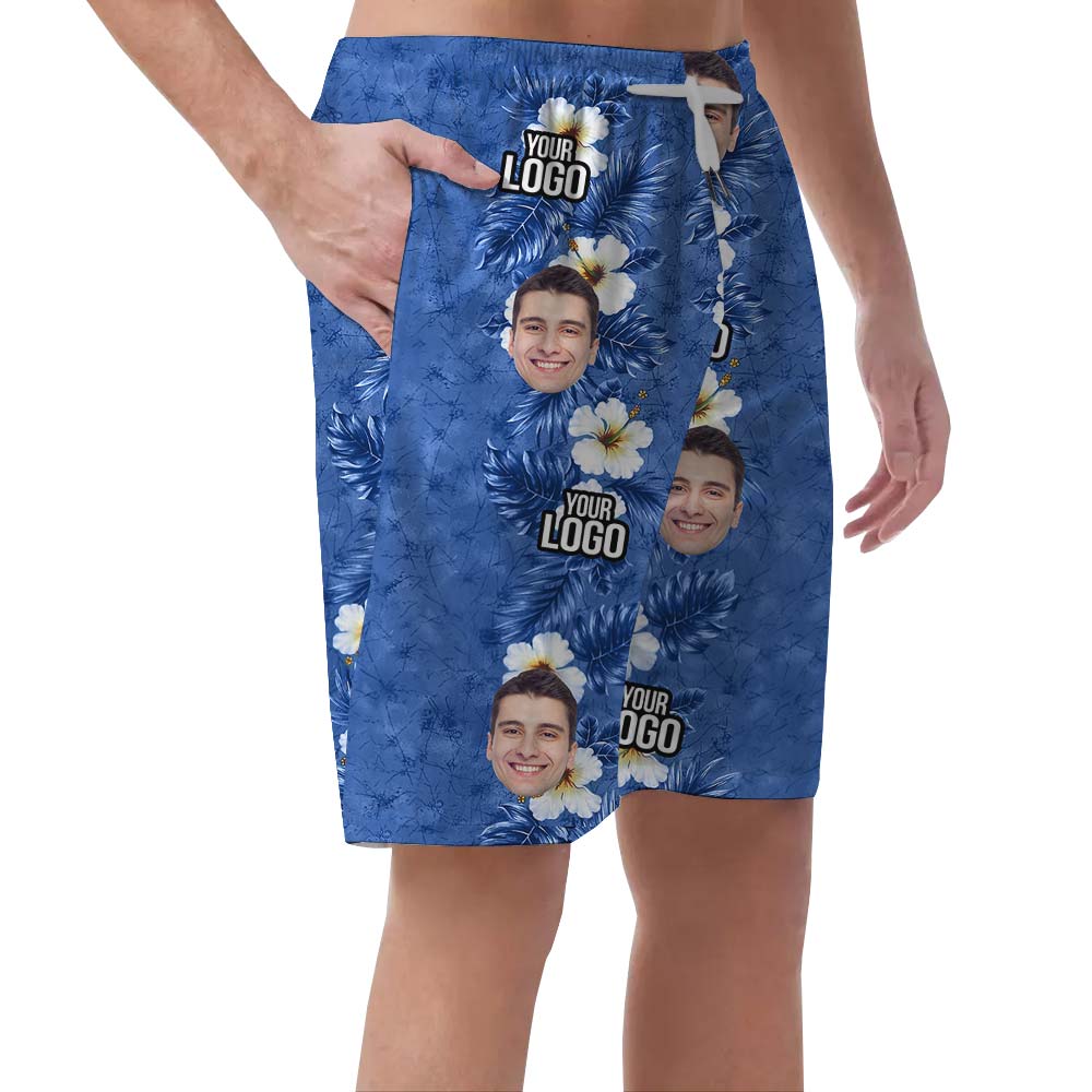 Blue Hawaiian Custom Face And Logo Shorts Men
