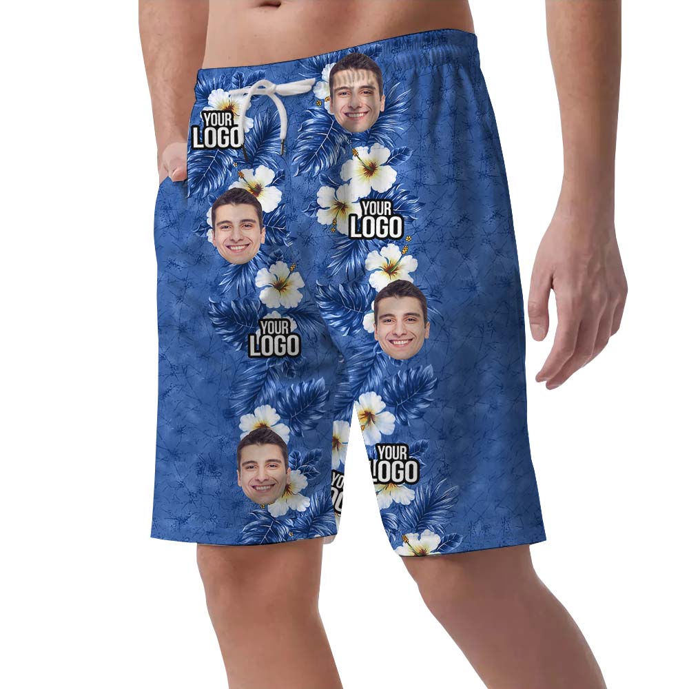 Blue Hawaiian Custom Face And Logo Shorts Men