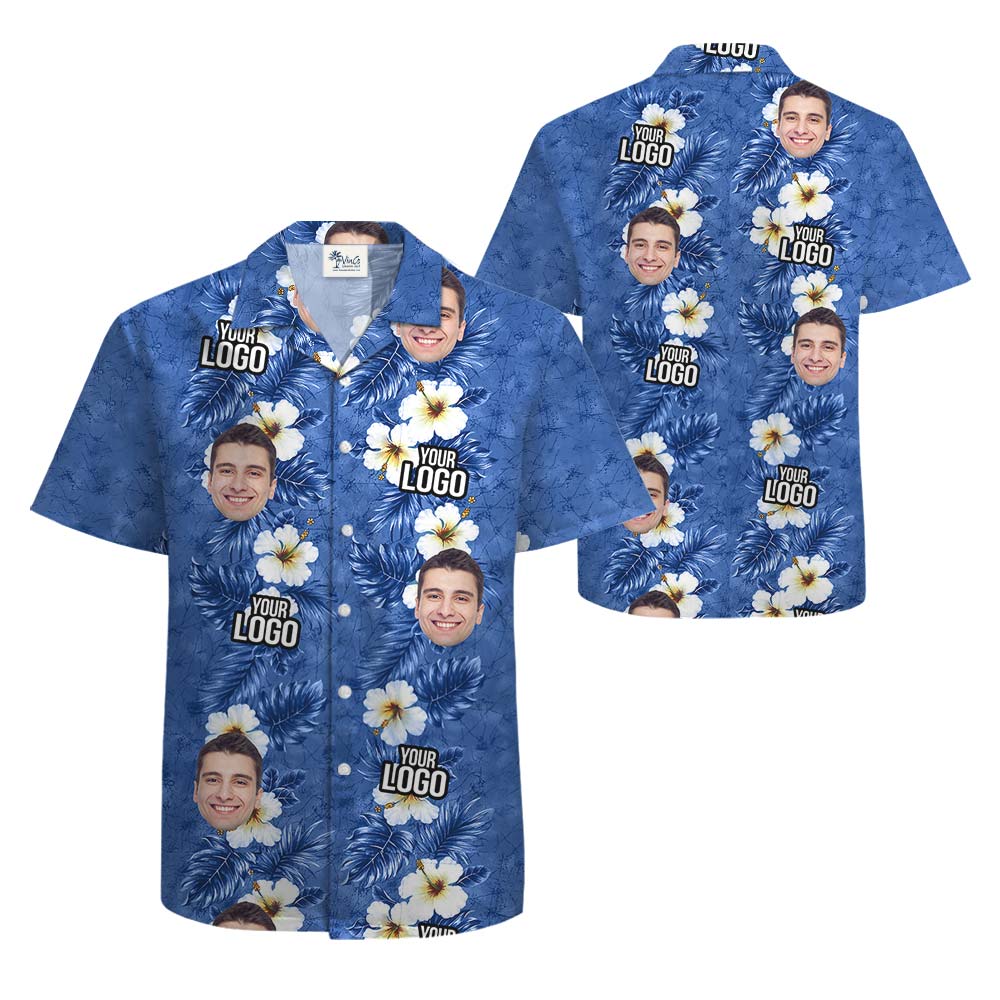Custom Logo And Face Hawaiian Blue Shirt Men