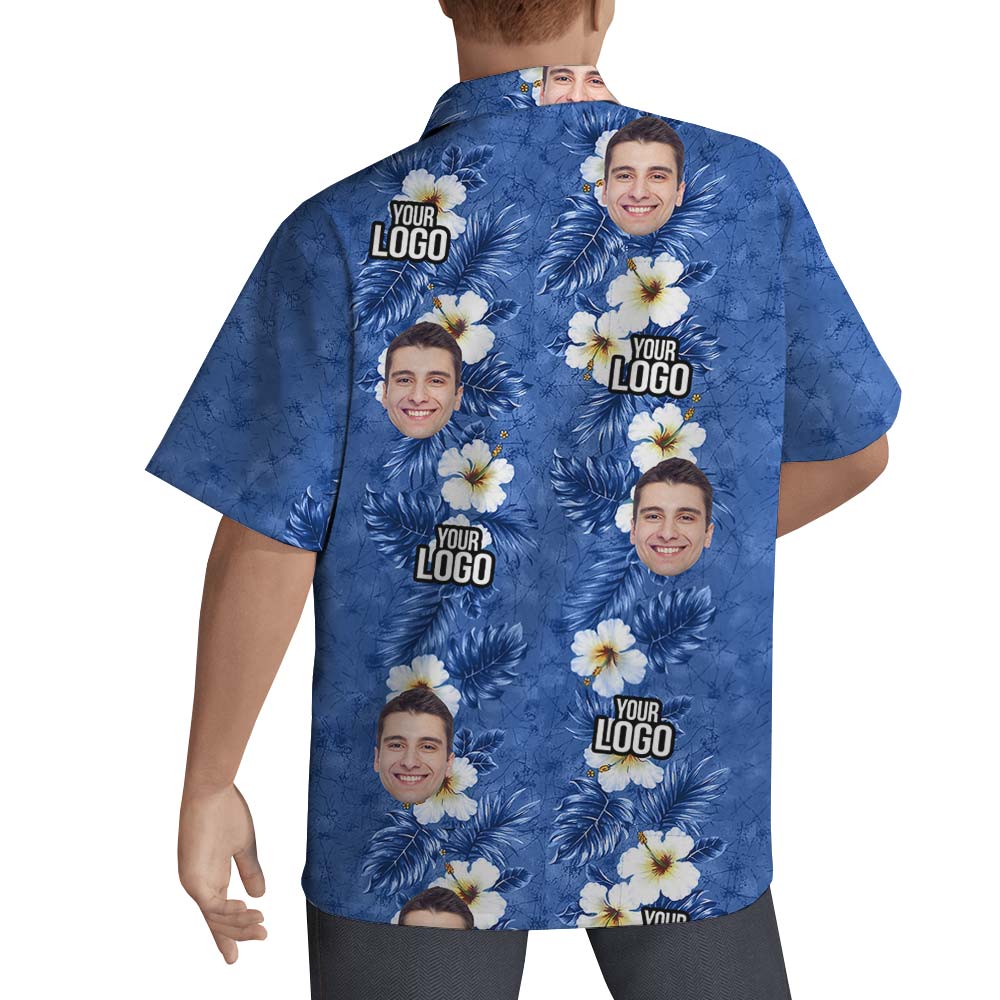 Custom Logo And Face Hawaiian Blue Shirt Men