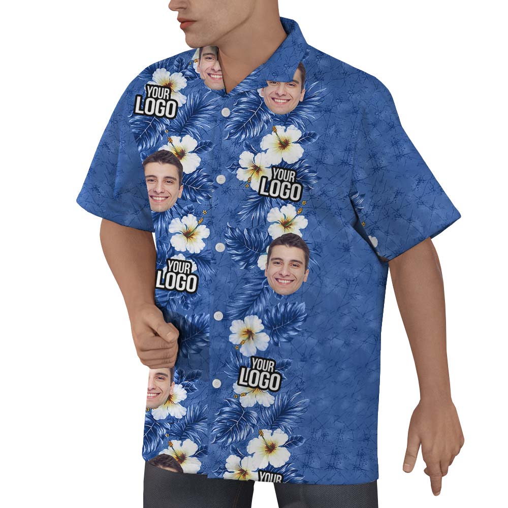 Custom Logo And Face Hawaiian Blue Shirt Men