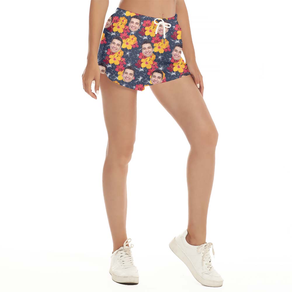 Funny Custom Face Flower Hawaiian Shorts Women