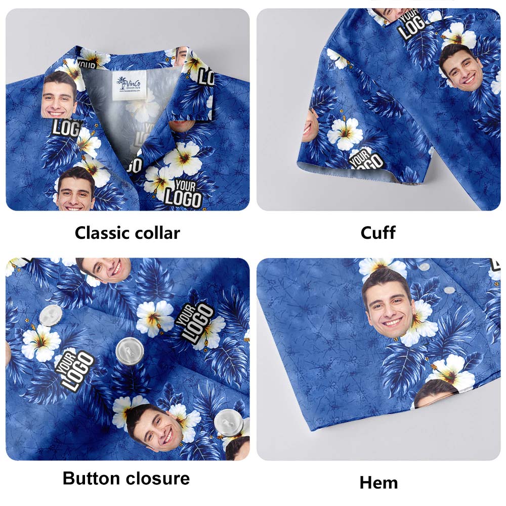 Custom Logo And Face Hawaiian Blue Shirt Men