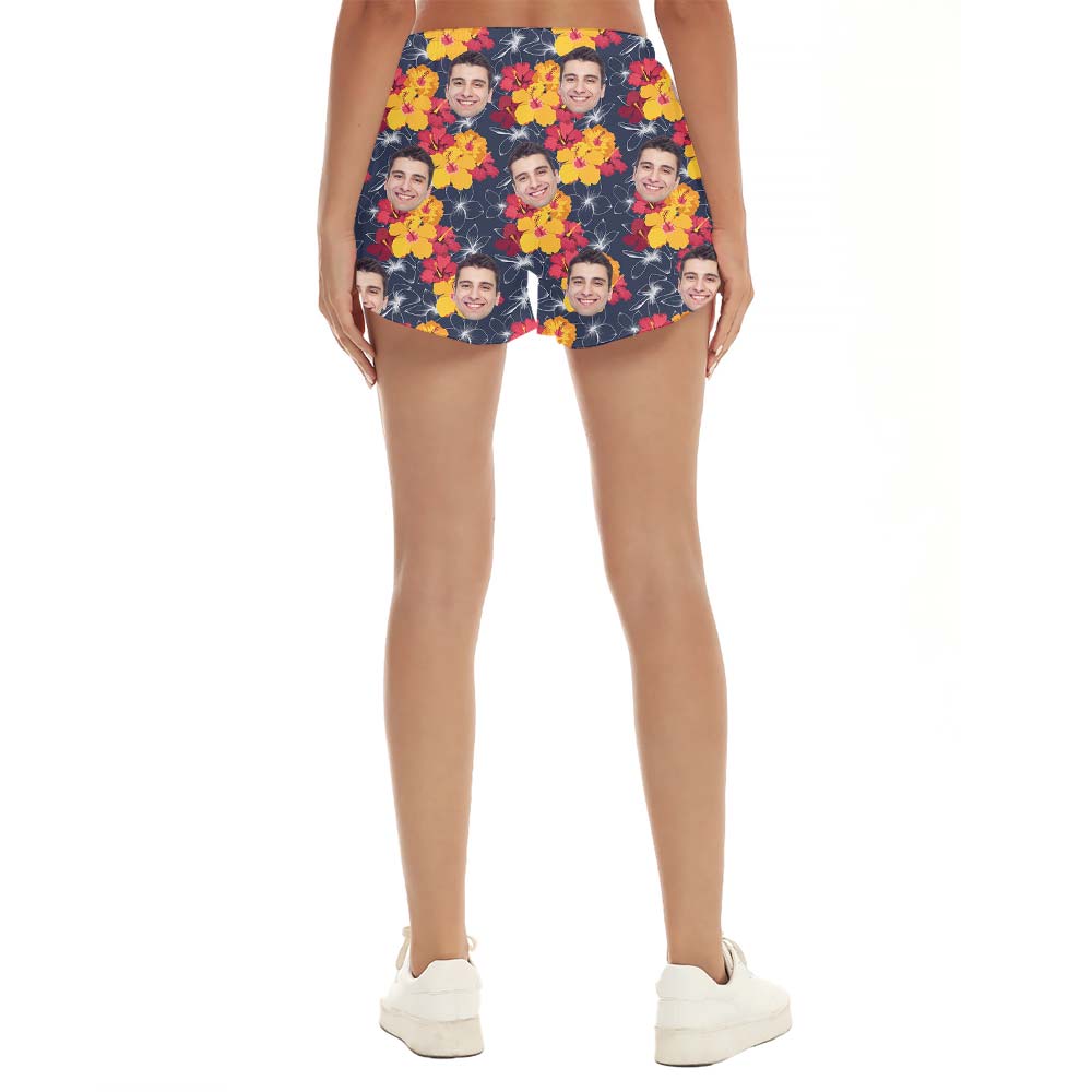 Funny Custom Face Flower Hawaiian Shorts Women