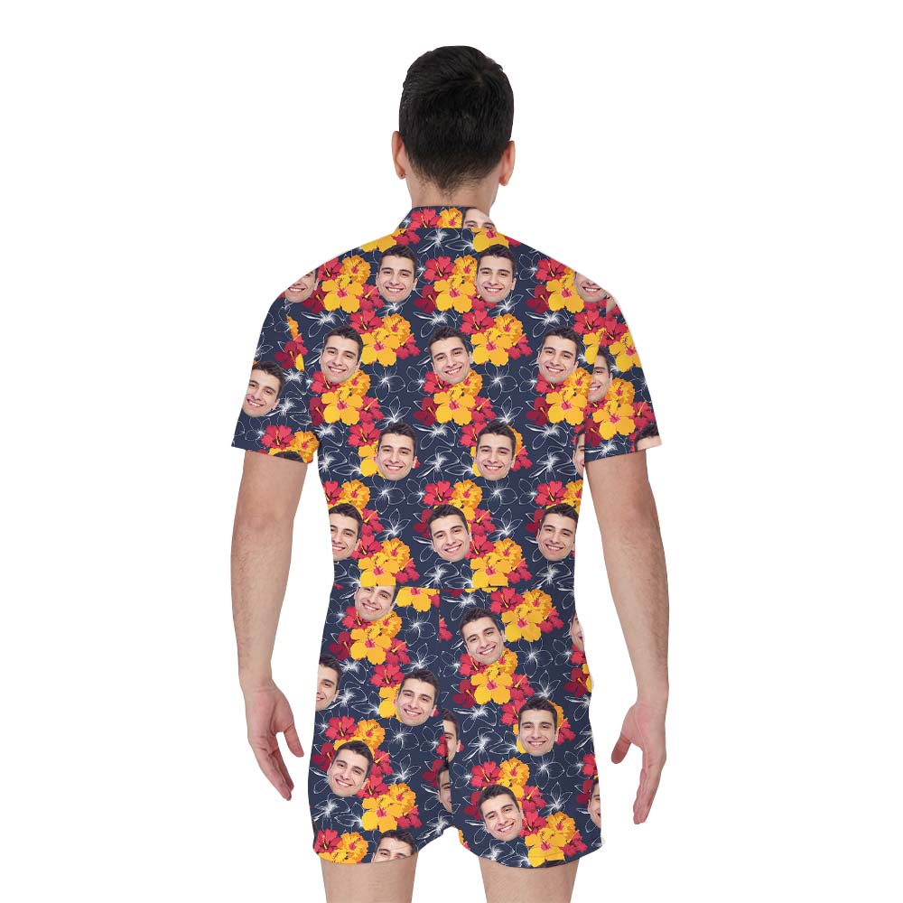 Festive Flower Matching Custom Hawaiian Romper Men