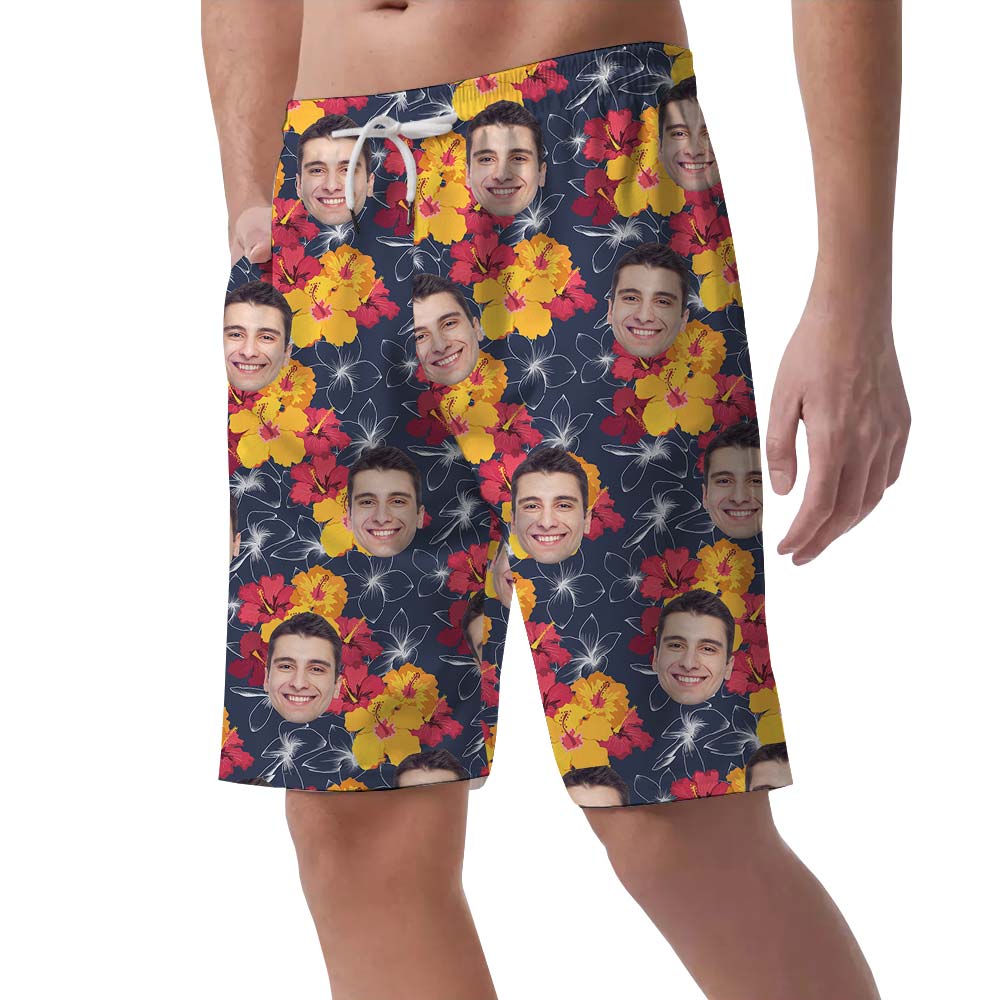 Tropical Flower Hawaiian Custom Face Shorts Men
