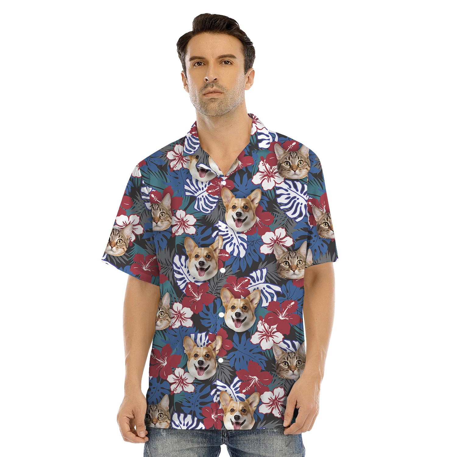 Custom Pet Faces Family Matching Hawaiian Outfits