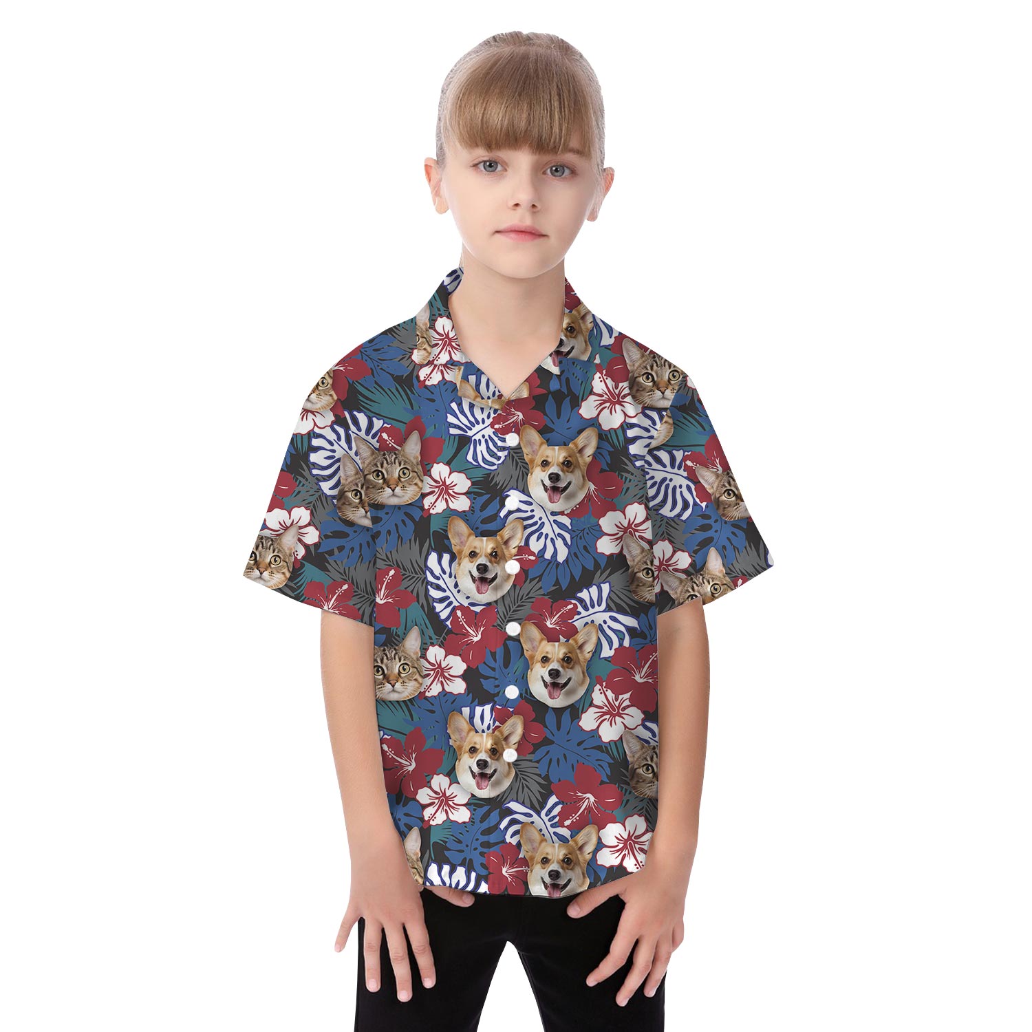 Custom Pet Faces Family Matching Hawaiian Outfits