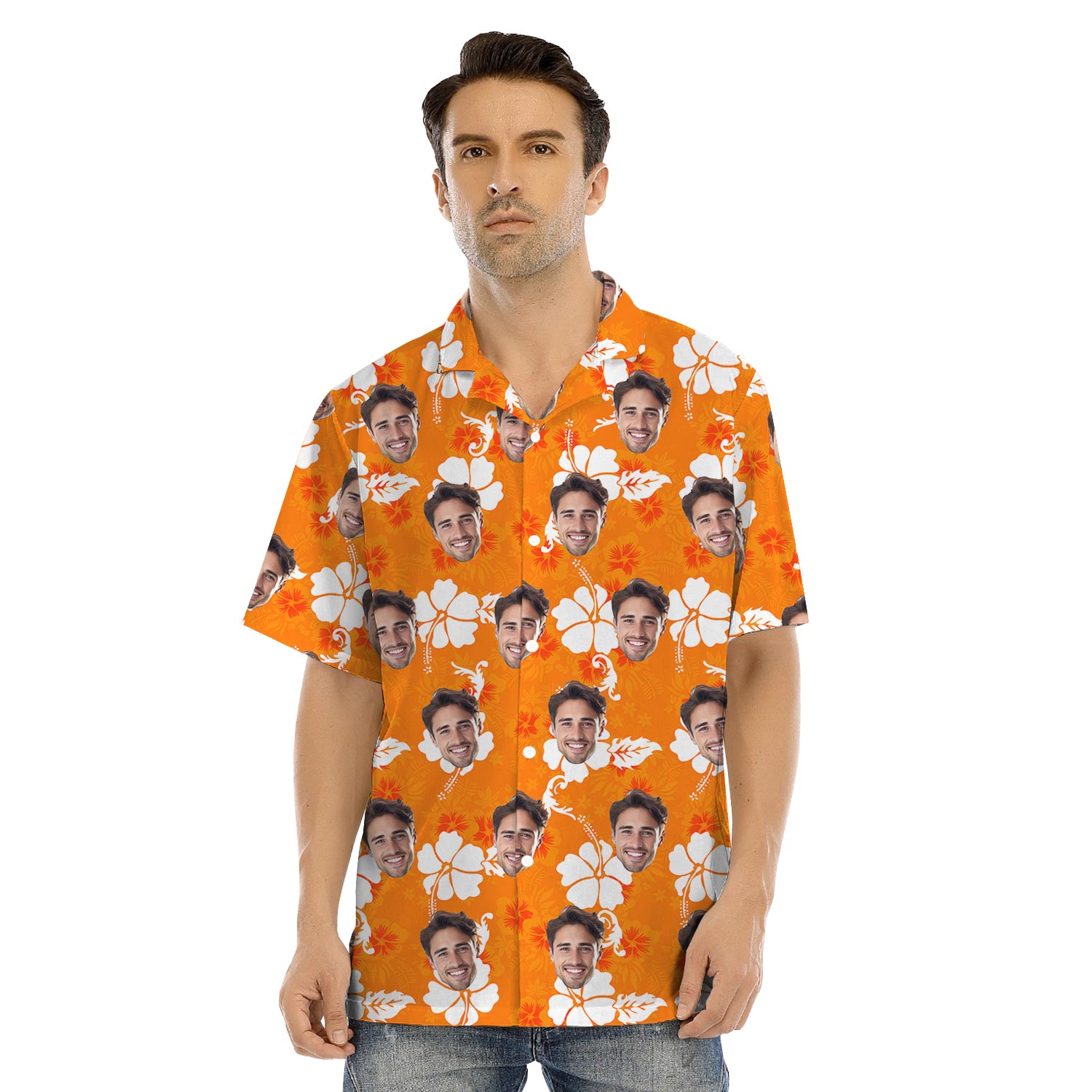 Custom Faces Orange Hibiscus Tropical Hawaiian Outfits Matching