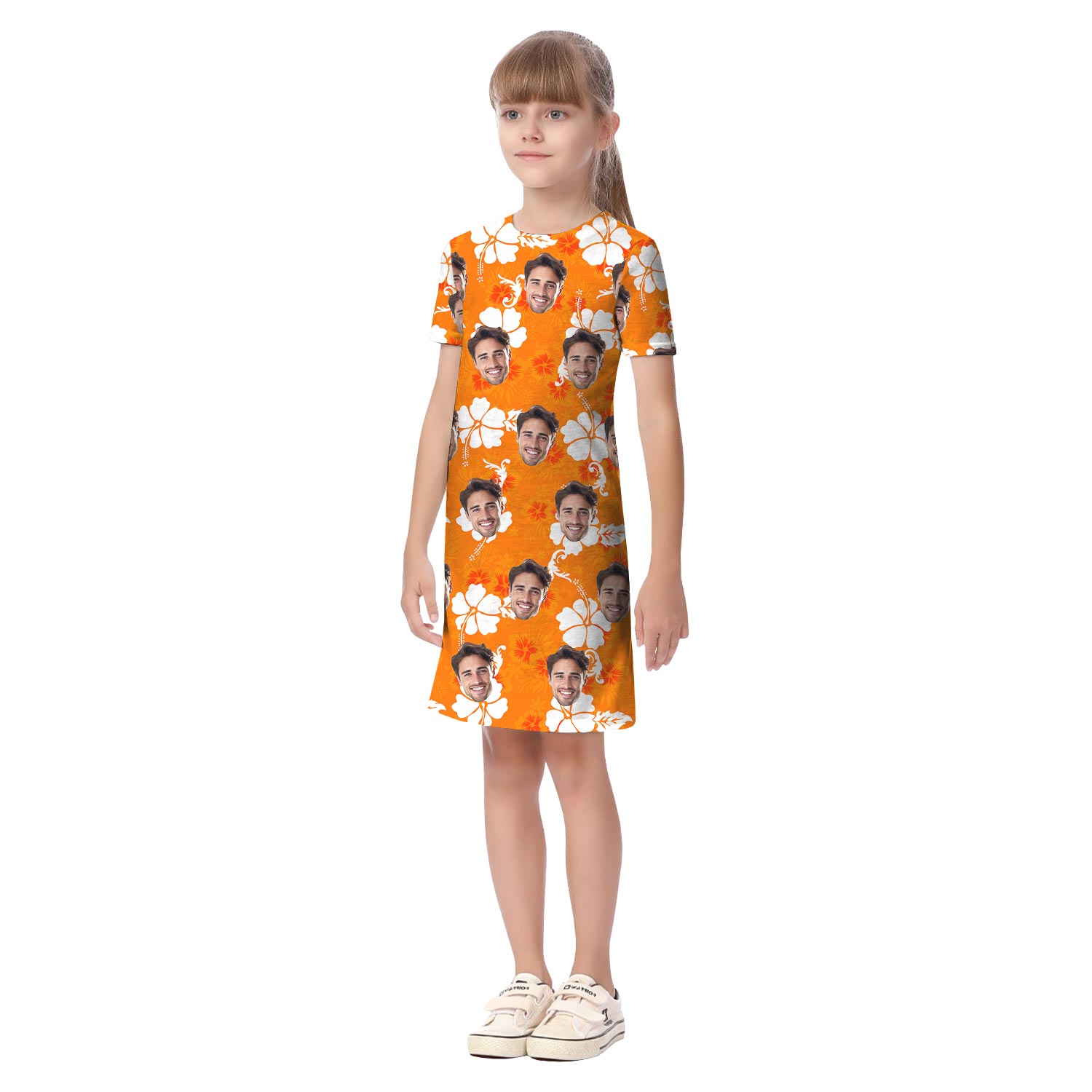 Custom Faces Orange Hibiscus Tropical Hawaiian Outfits Matching