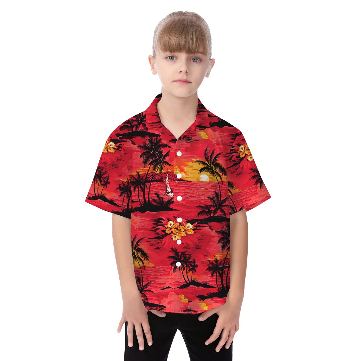 Beach Sunset Red Aloha Shirt And Dress Matching For Couple